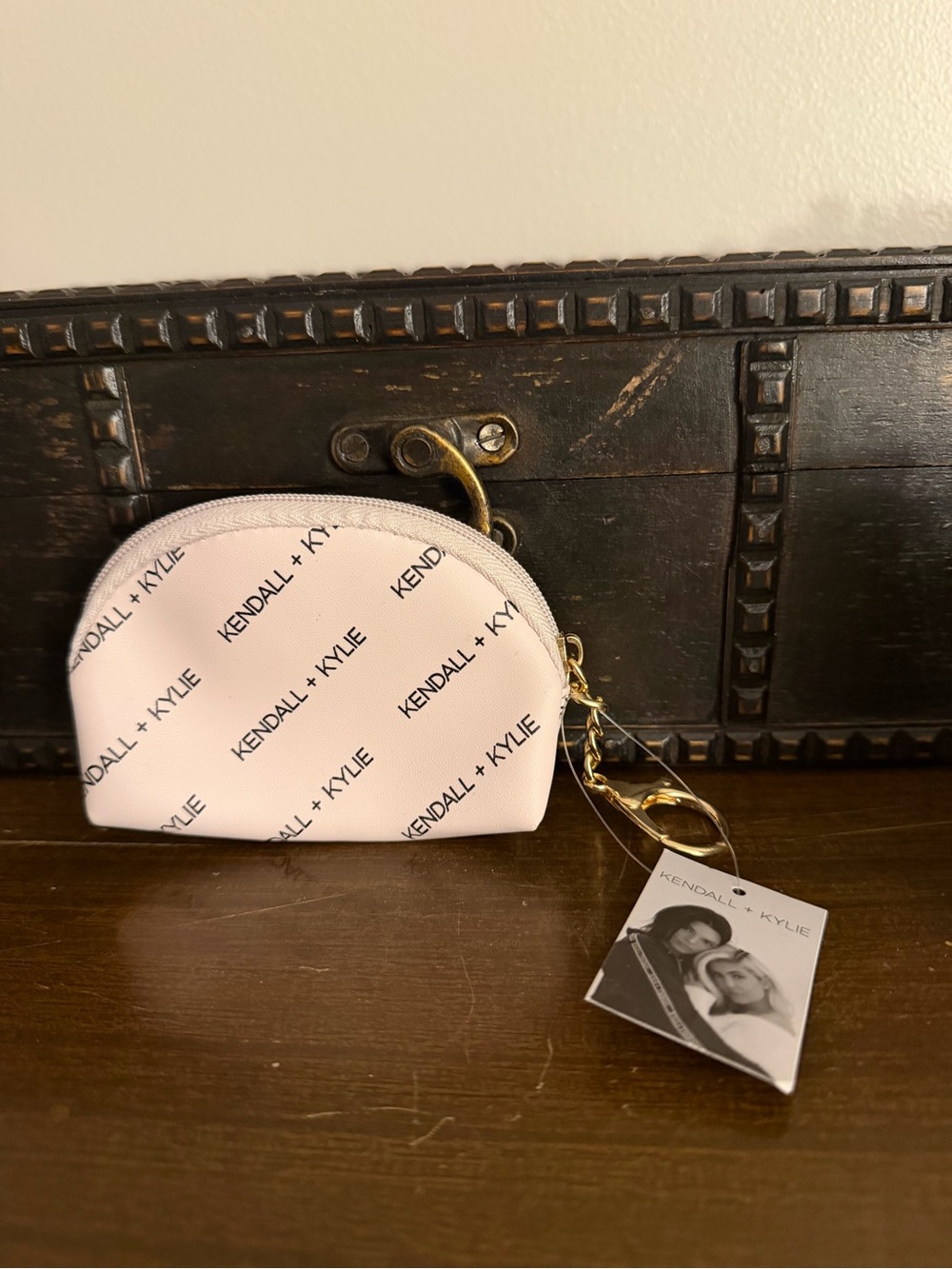 Kendall & Kylie Pale Pink Logo Cosmetic Key Pouch with Gold Hardware